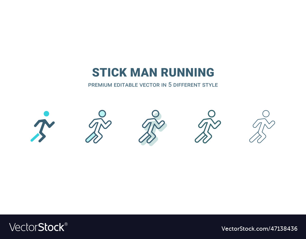 Stick man running icon in 5 different style