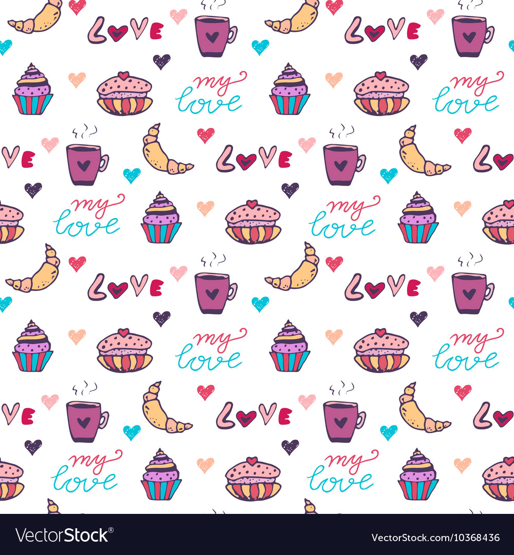 Sweets seamless pattern with cupcake