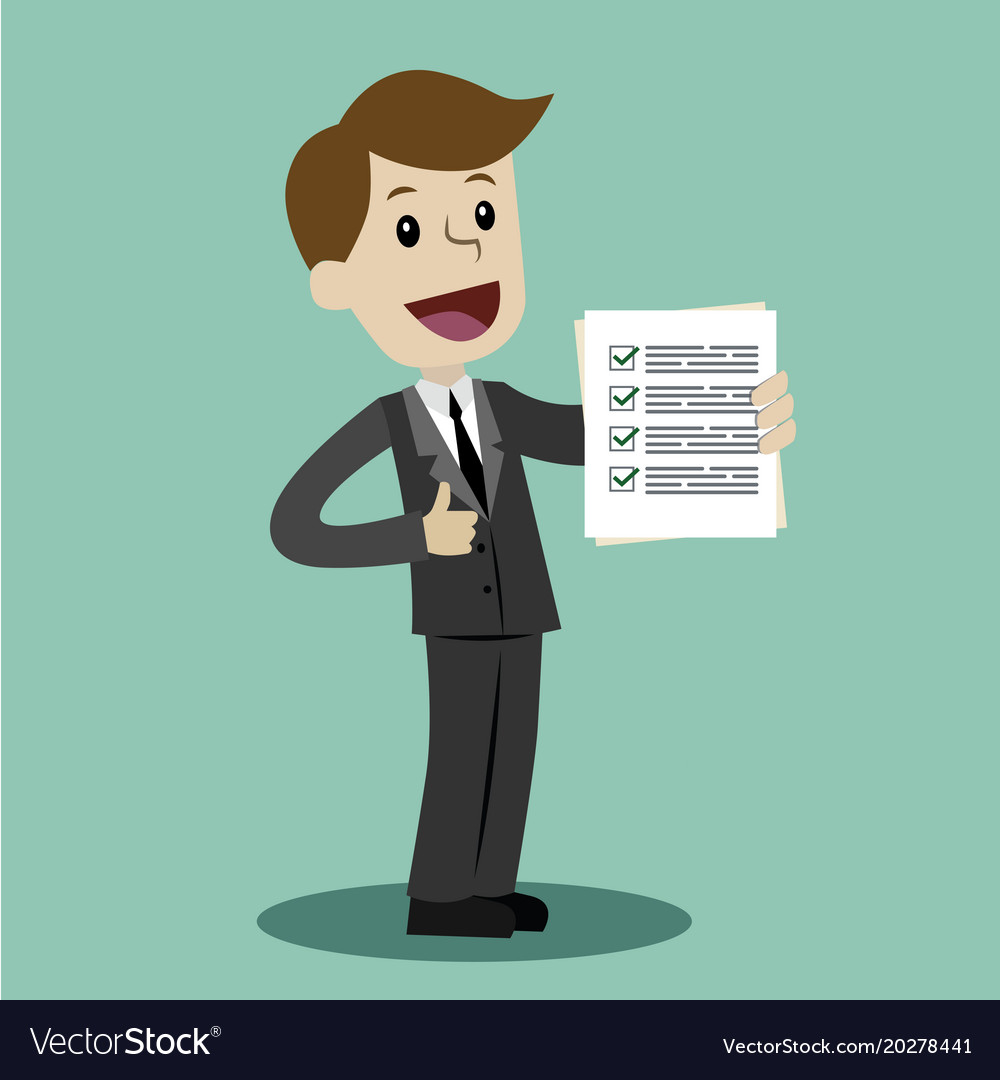 Businessman is holding check list paper cartoon