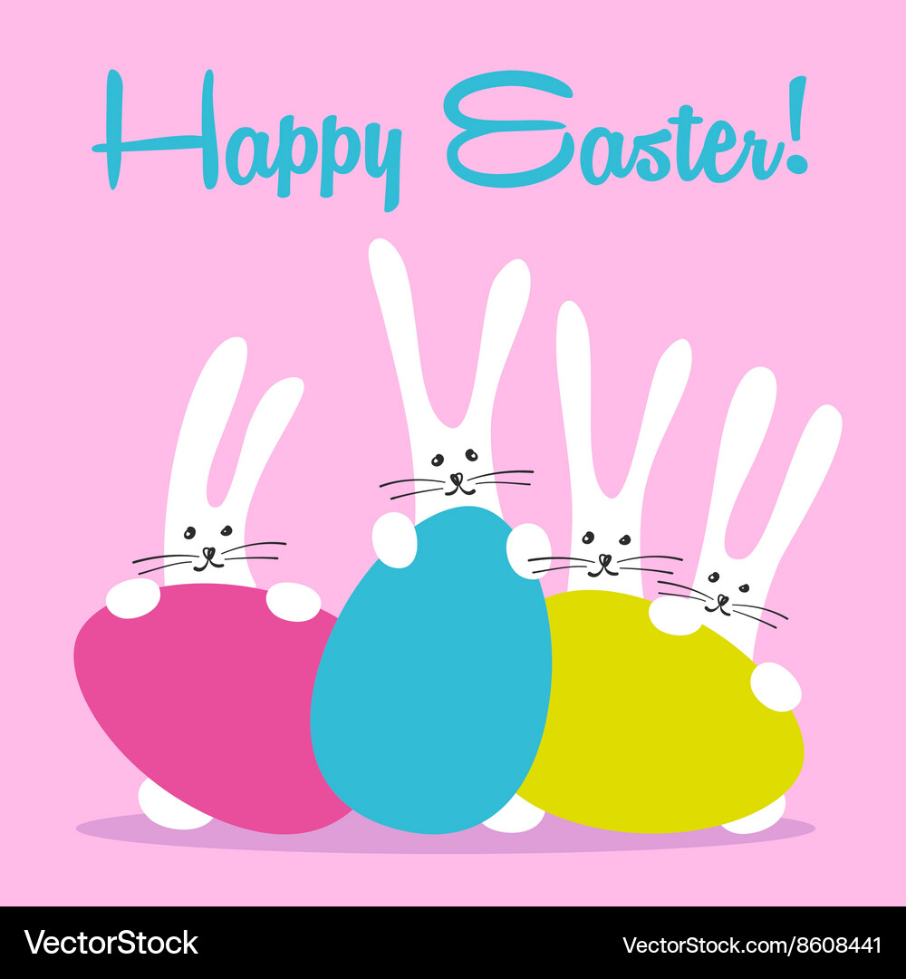 Cute Easter Bunnies with Eggs Royalty Free Vector Image