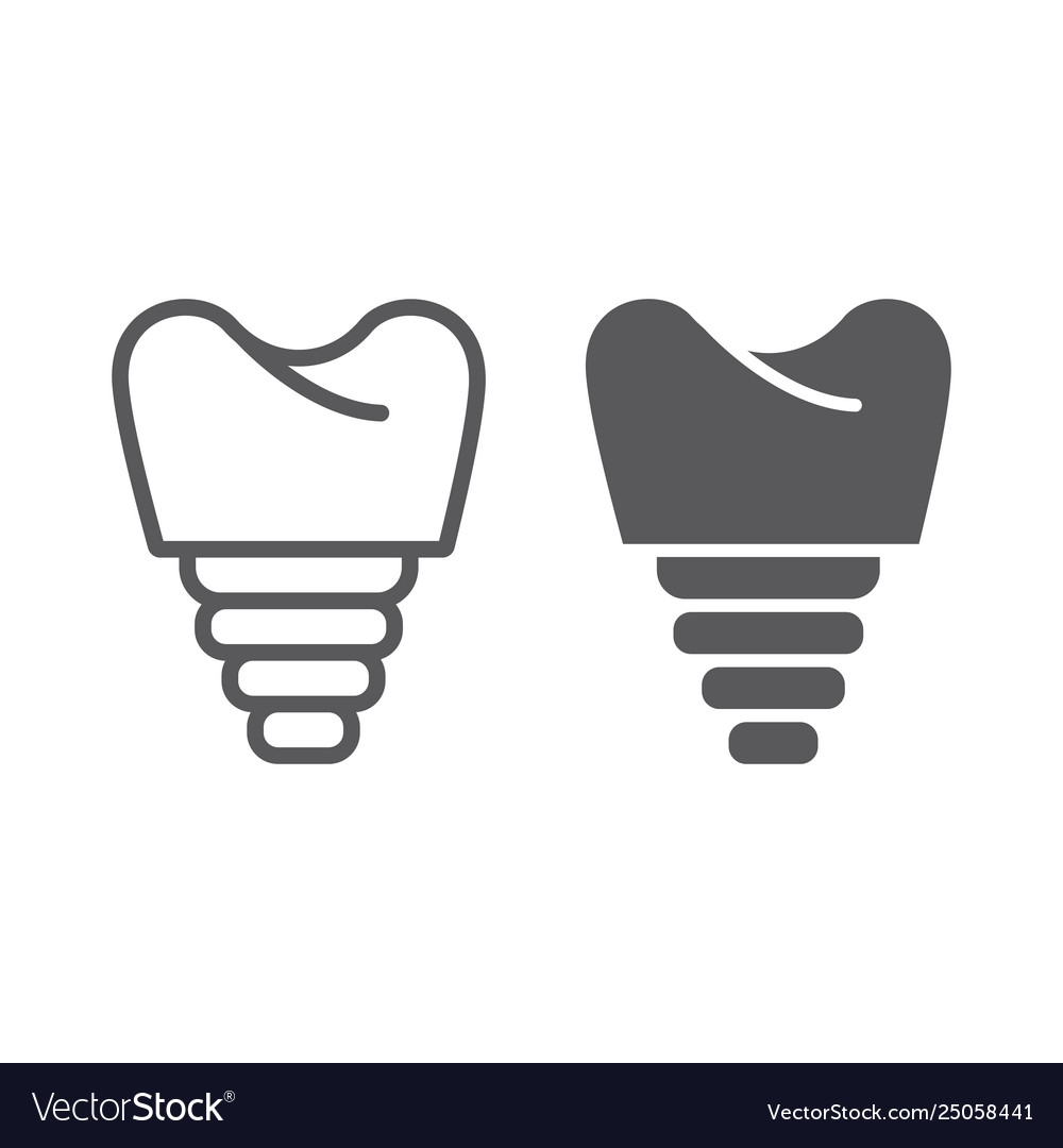 Dental implant line and glyph icon teeth Vector Image