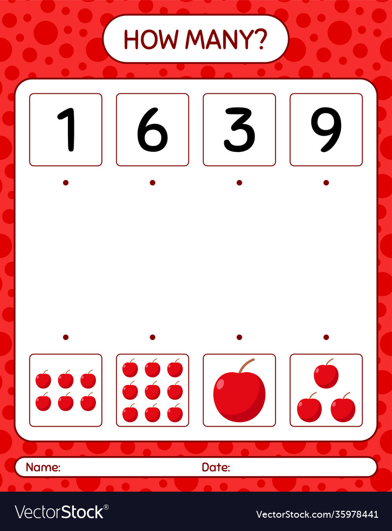 How many counting game with apple worksheet