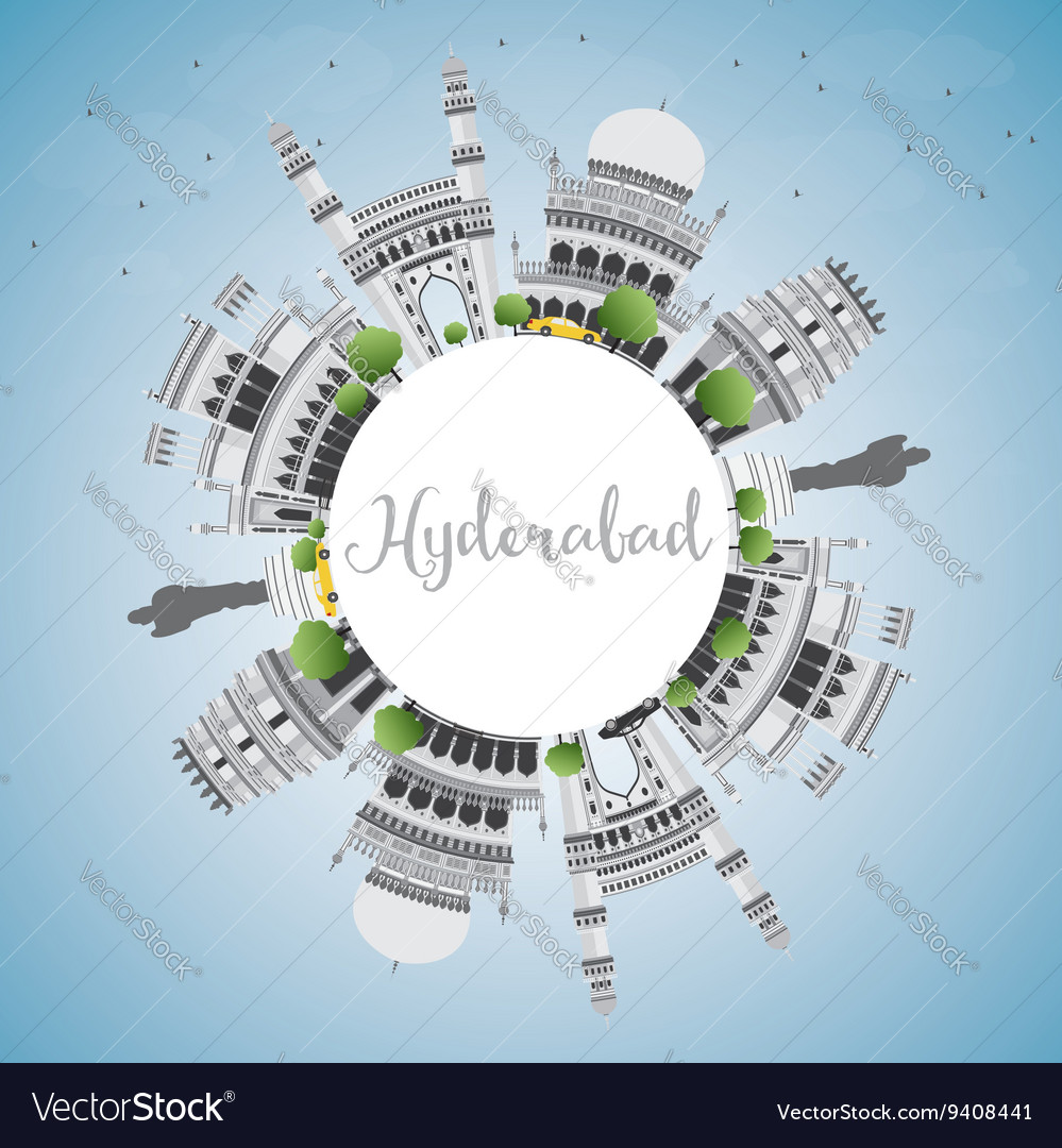 Hyderabad Skyline With Gray Landmarks Royalty Free Vector