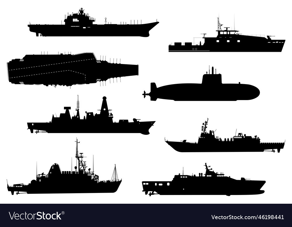 Military warship vessels silhouette