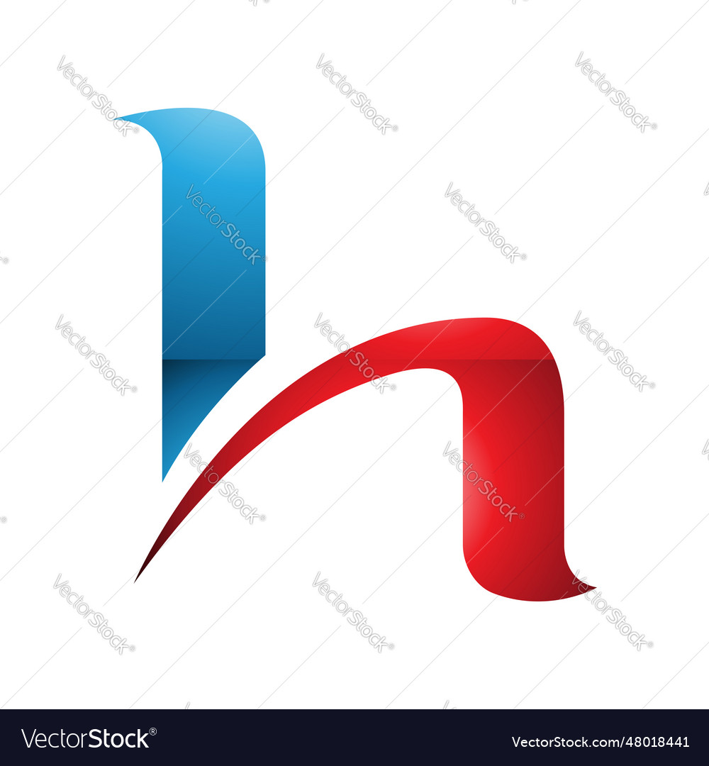 Red and blue glossy letter h icon with round