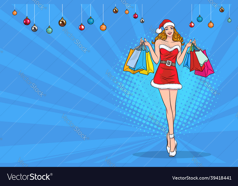 Santa girl holding shopping bags