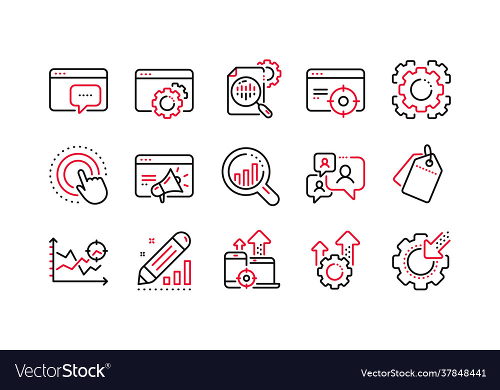 Seo line icons website stats target and increase