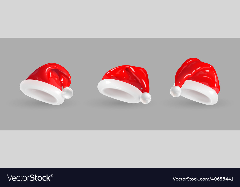 Set of 3d cartoon santa claus hats isolated vector image Set of 3d cartoon santa claus hats isolated