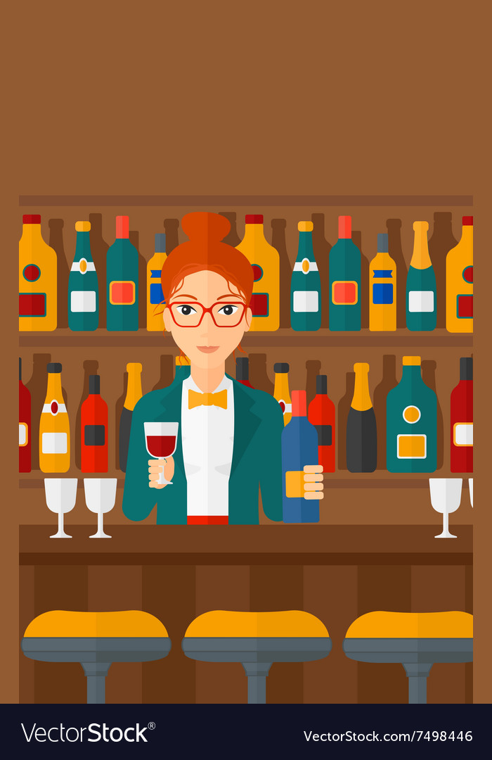 Bartender standing at the bar counter Royalty Free Vector