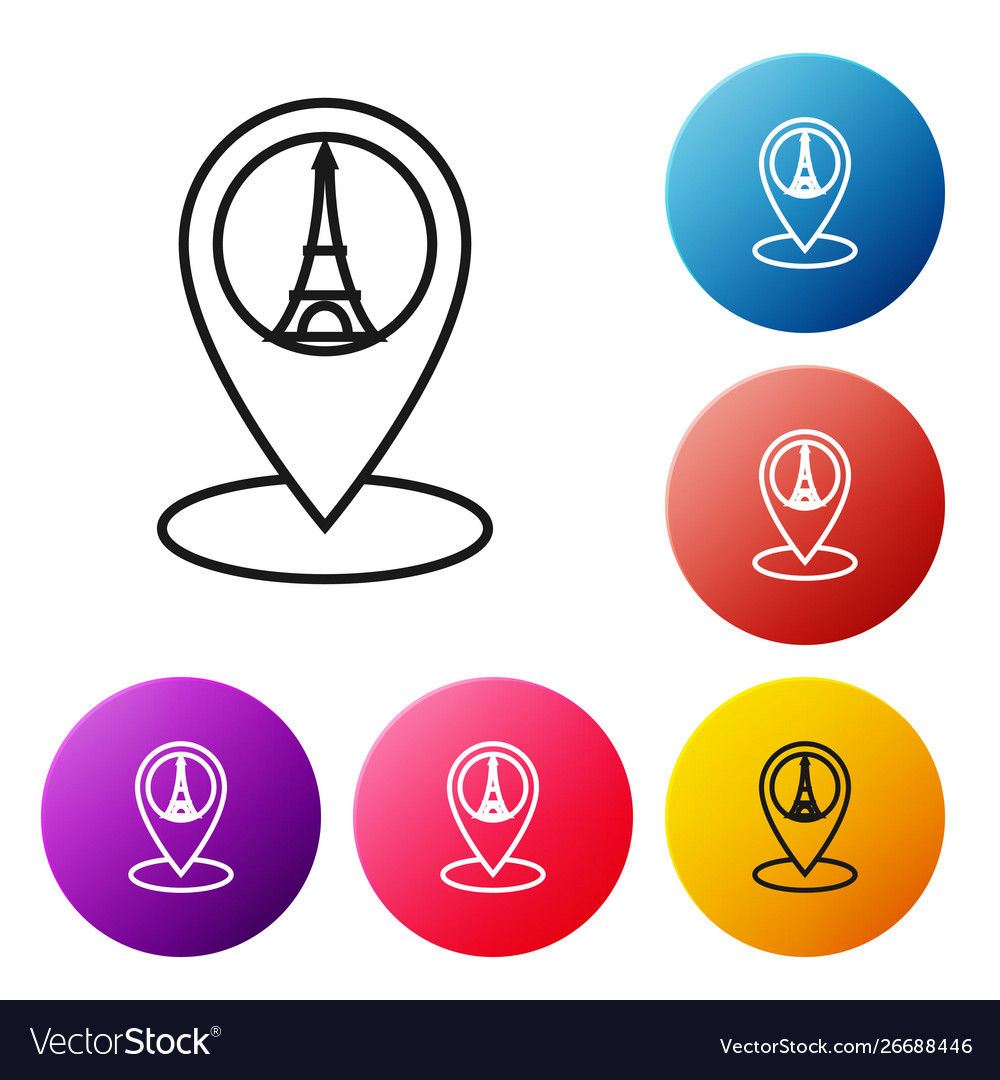 Schwarze Linie Kartenzeiger mit Eiffel Turm Symbol vector image Schwarze Linie Kartenzeiger mit Eiffel Turm Symbol