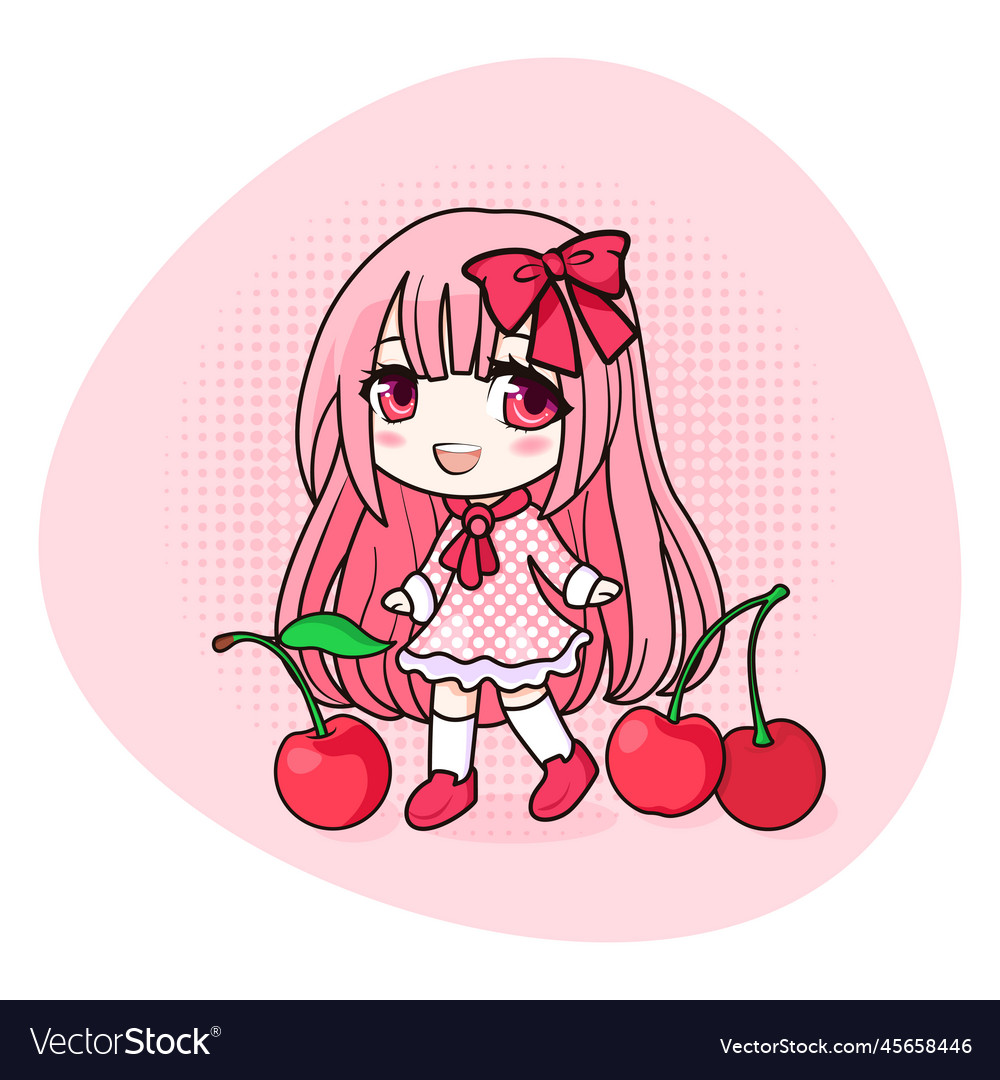 Süße und kawaii anime Mädchen Chibi mit Kirschen