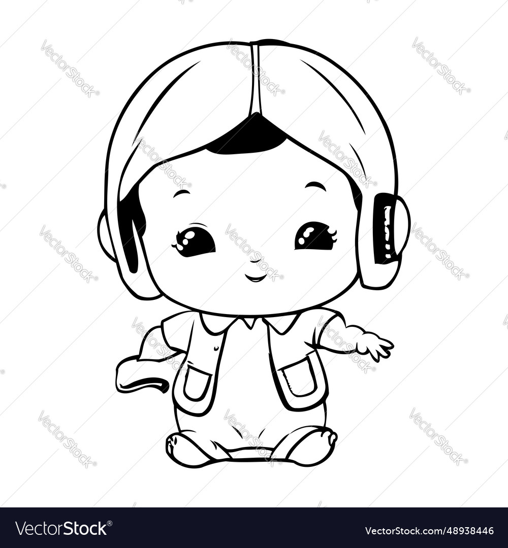 Cute little boy with headphones cartoon character