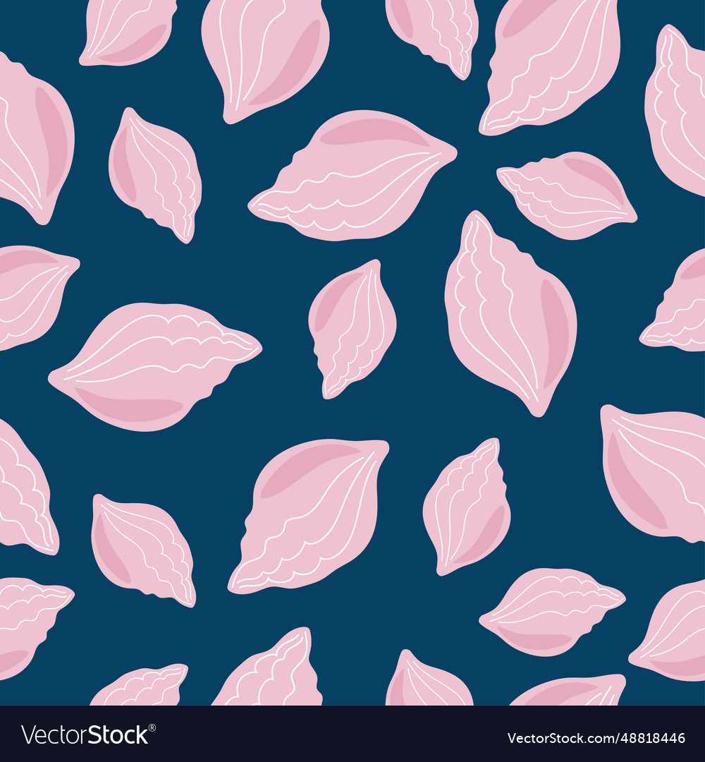 Seamless pattern with pink hand drawn seashell