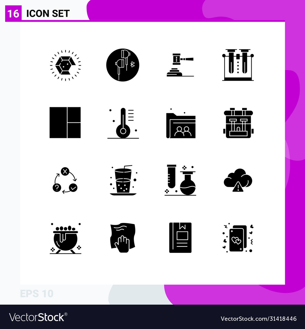 Set 16 feste Glyphen auf Gitter für die Chemie