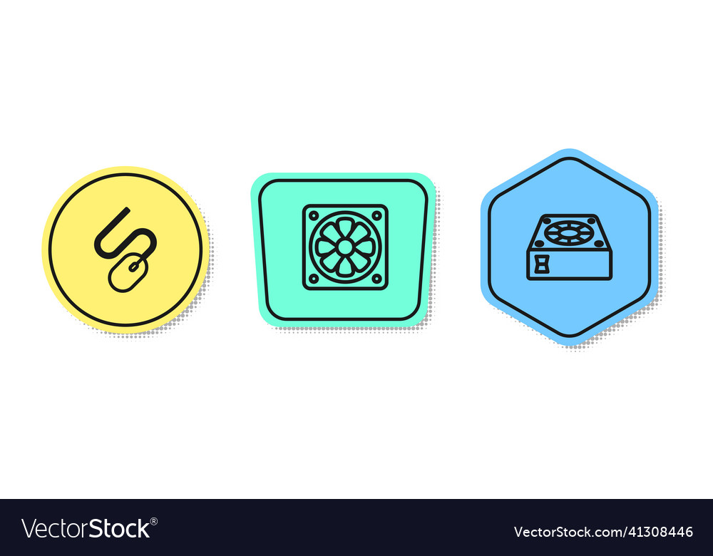 Set line computer mouse cooler and colored vector image Set line computer mouse cooler and colored