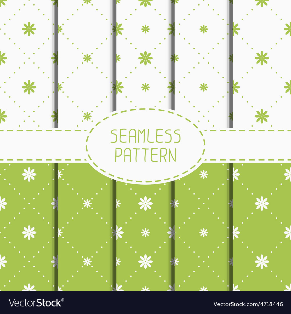 Set of green geometric floral seamless pattern