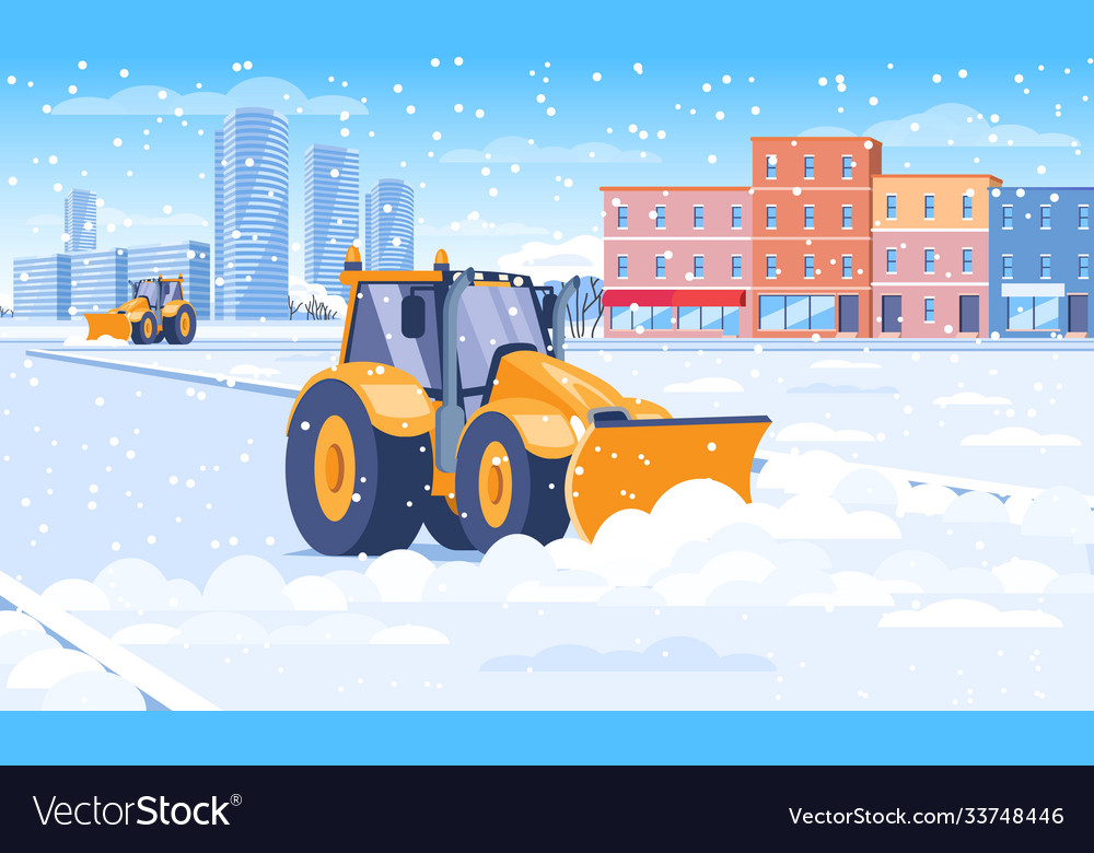 Snow plough clearing from a city street Royalty Free Vector