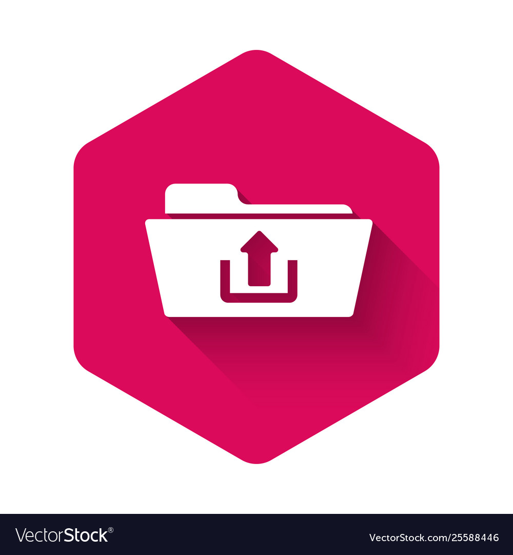 White folder upload icon isolated with long shadow