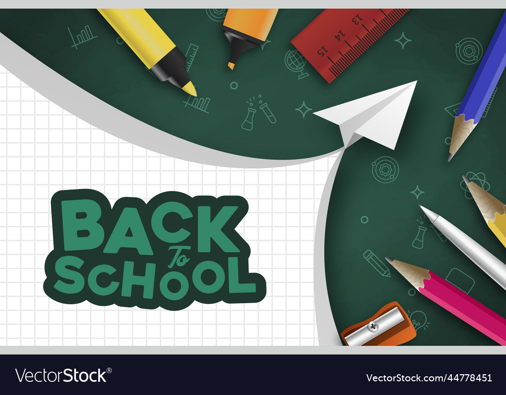 Back to school with realistic objects design vector image Back to school with realistic objects design