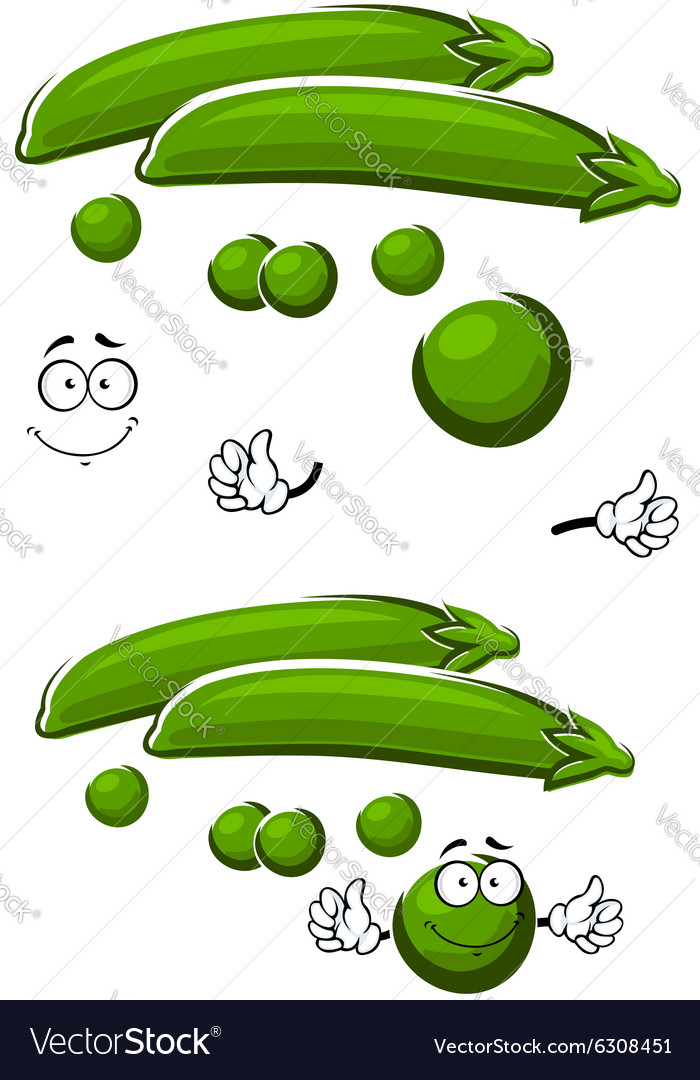 Cartoon sweet green pea vegetable Royalty Free Vector Image