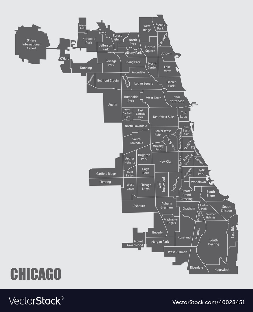 Chicago City Administrative Map Royalty Free Vector Image