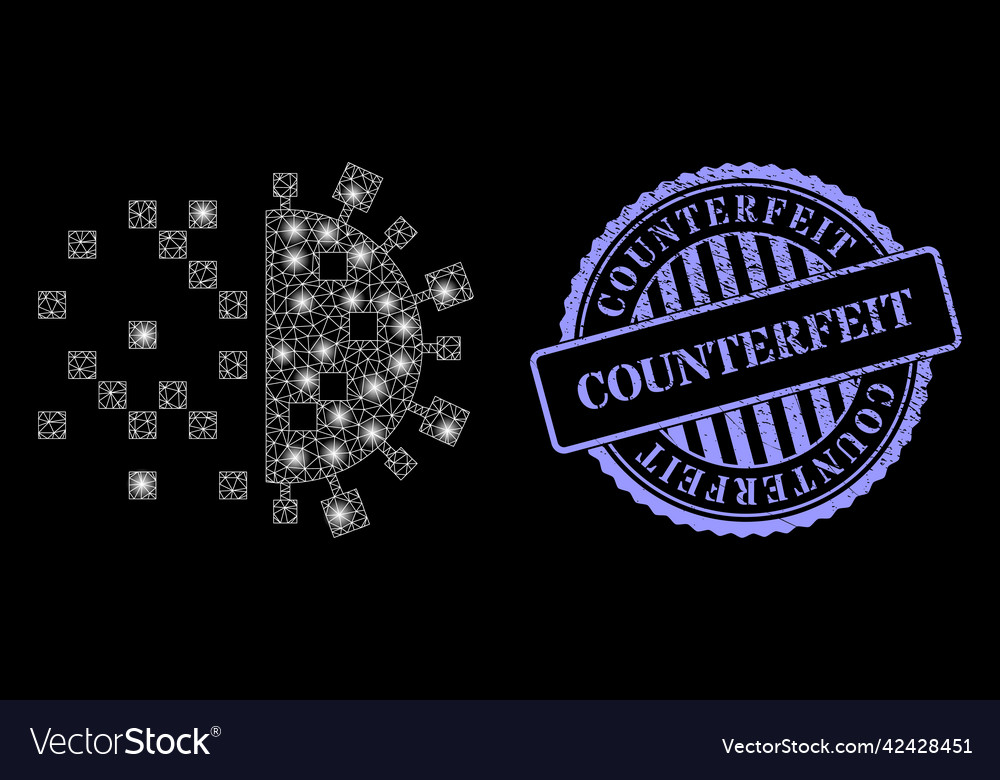 Distress counterfeit seal and glowing mesh digital