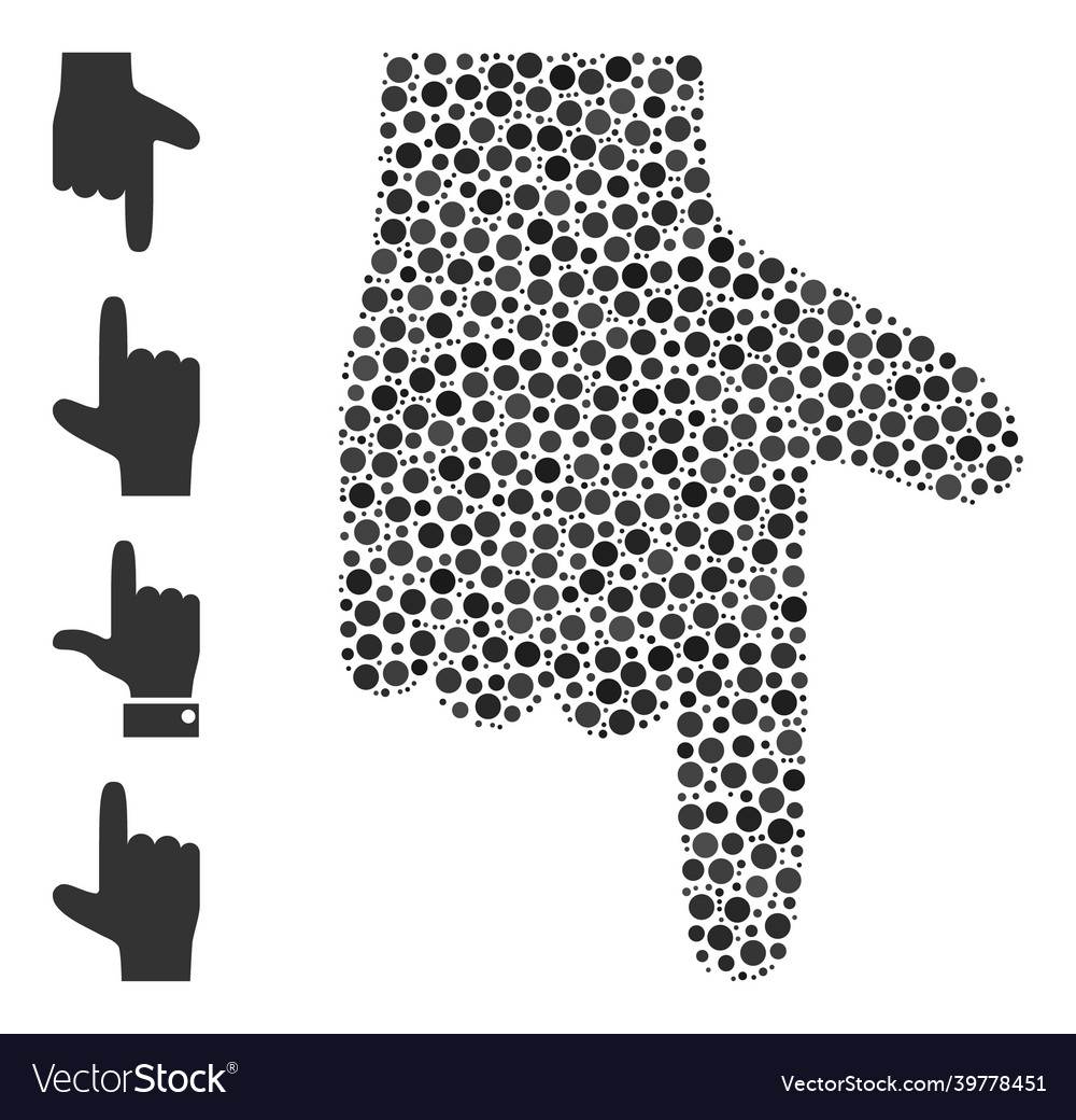 Dotted hand pointer down composition of rounded vector image Dotted hand pointer down composition of rounded