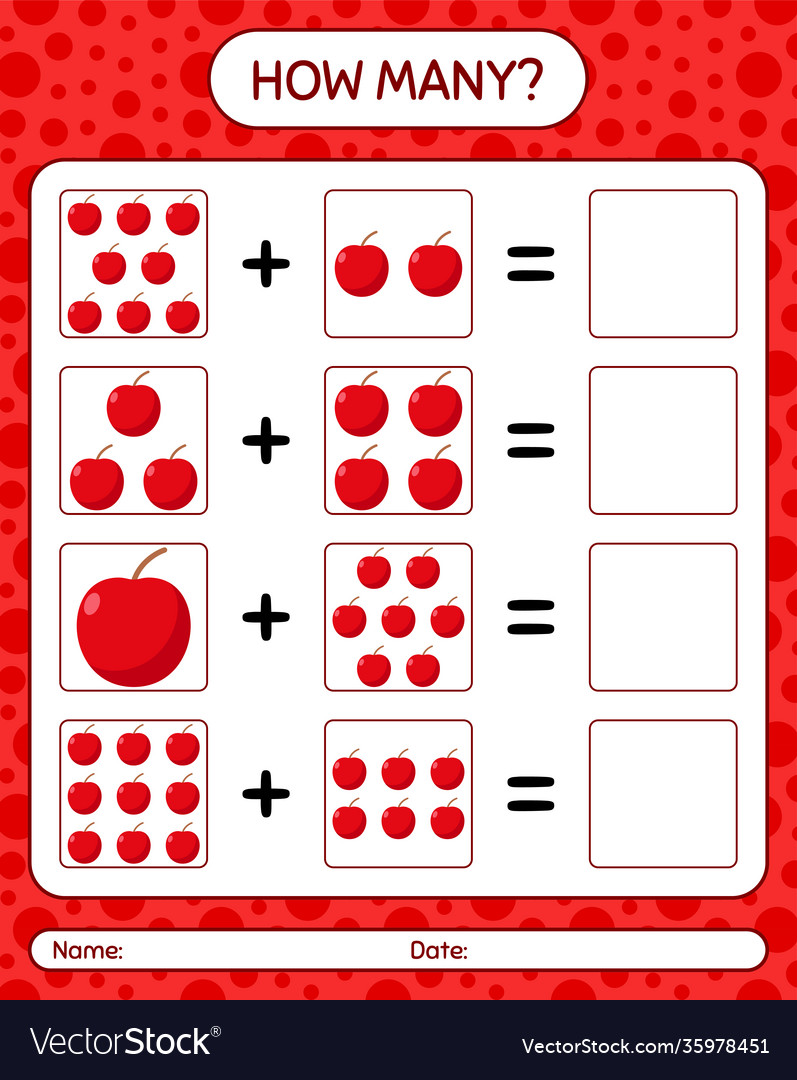 How many counting game with apple worksheet