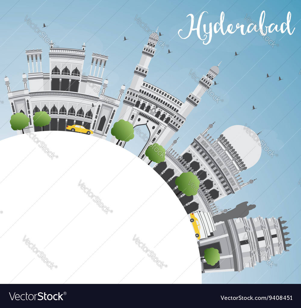 Hyderabad Skyline With Gray Landmarks Royalty Free Vector