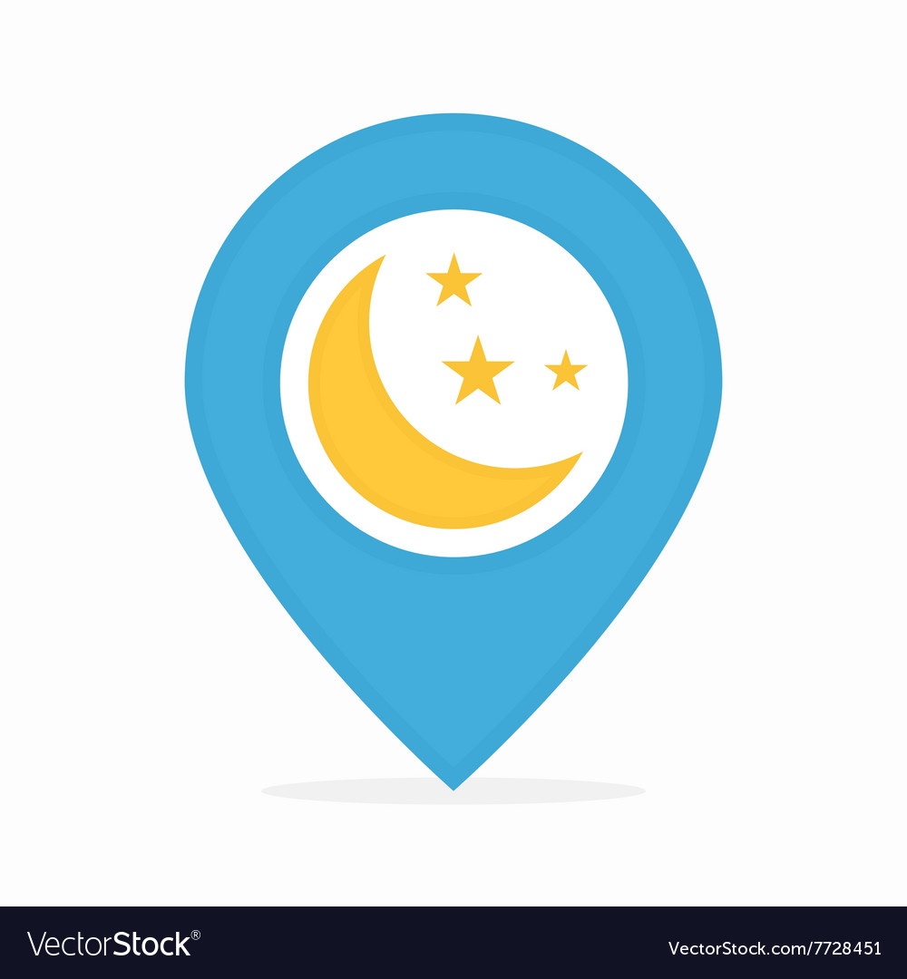 Logo combination of a map pointer and moon