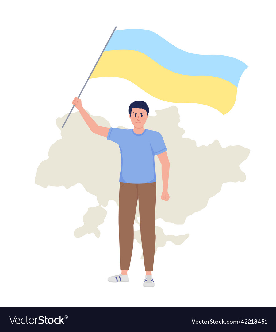Man hält kukrainische Flagge 2d isoliert