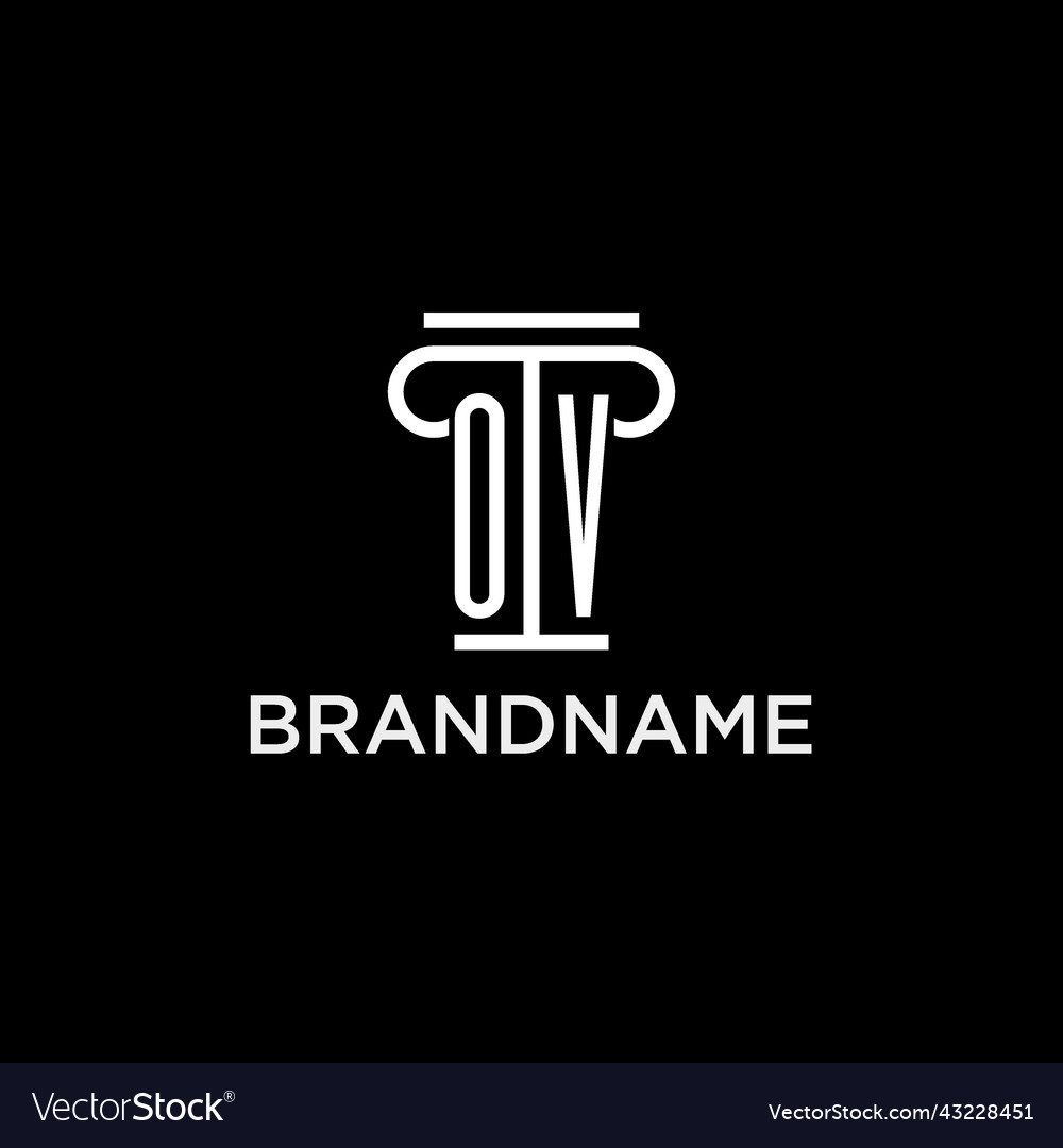 Ov monogram initial logo with pillar shape icon