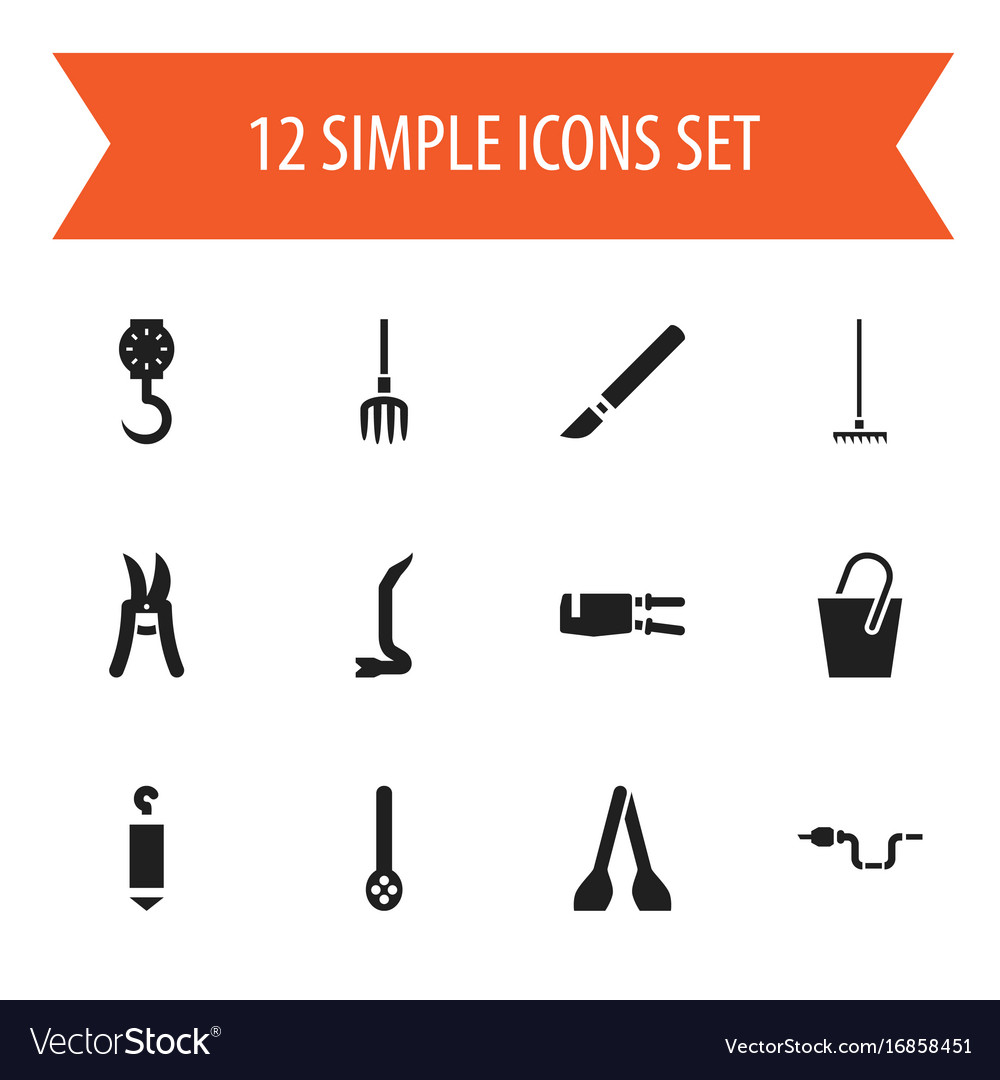 Set of 12 editable tools icons includes symbols