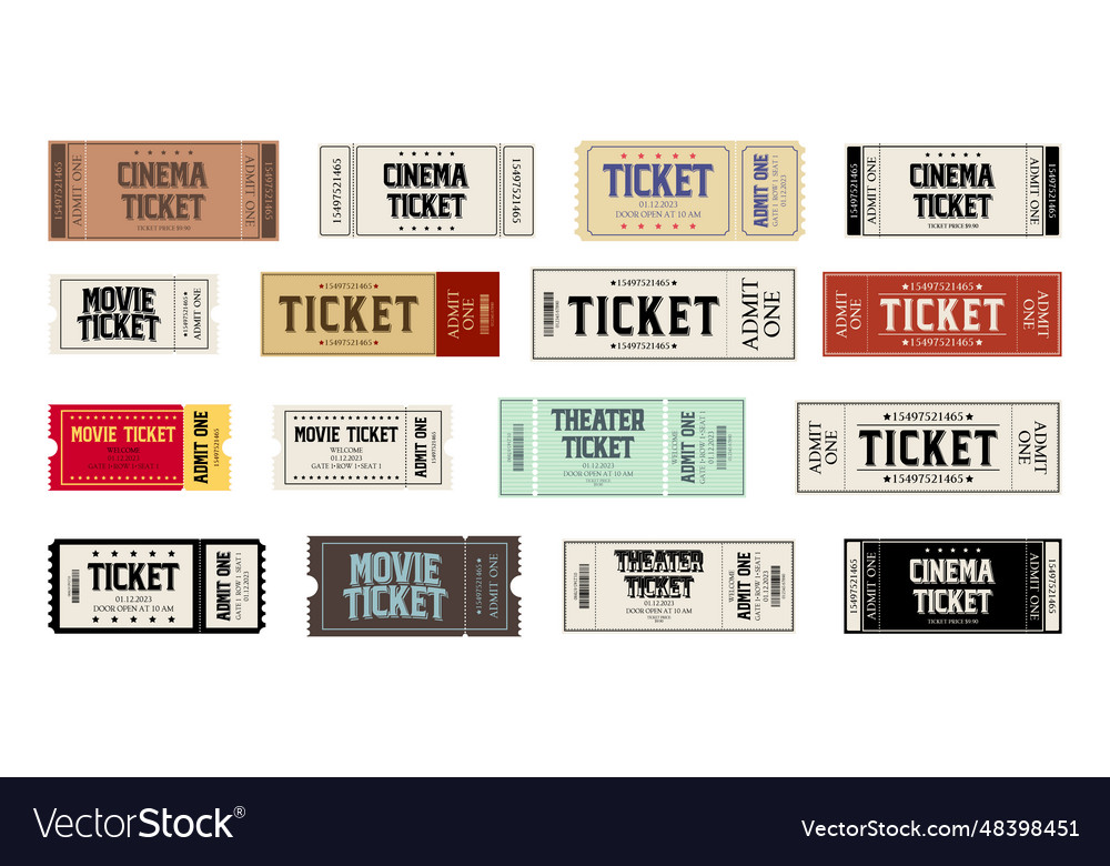 Ticket for entrance to movie cinema theatre Vector Image