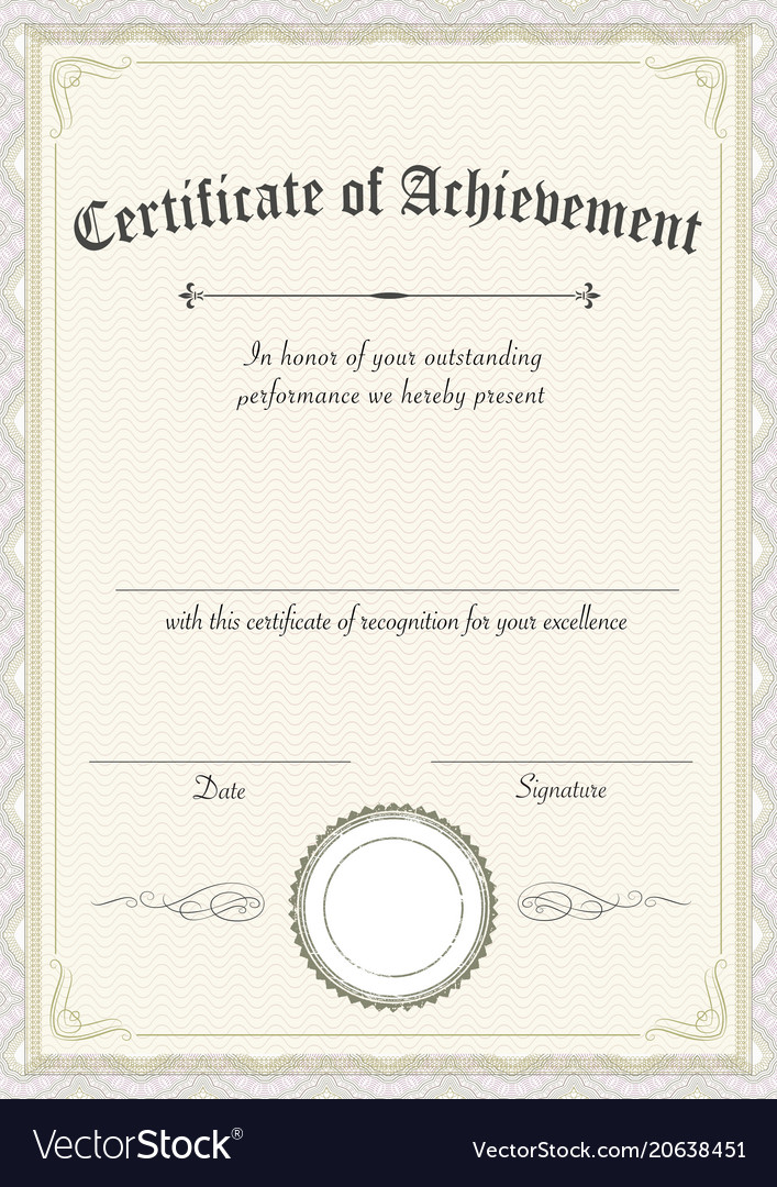 vertical classic certificate of achievement paper vector image achievement certificate