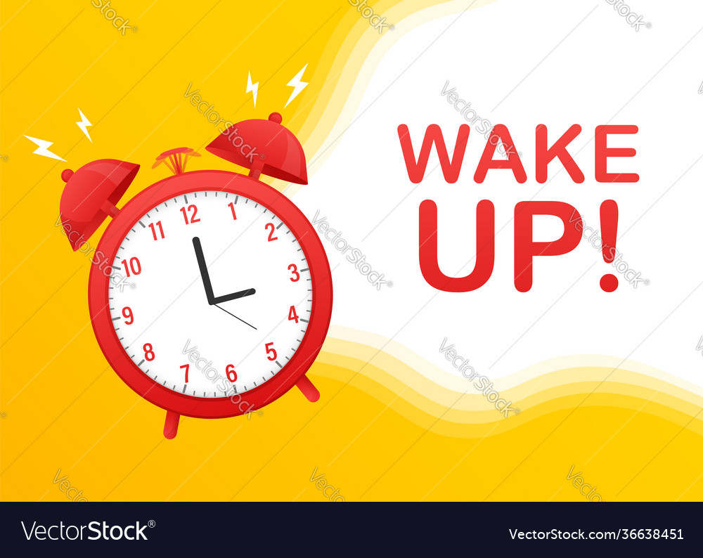 Wake up alarm clock icon with red ribbon Vector Image