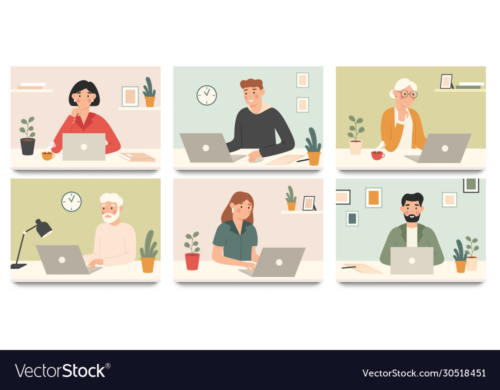 Work with laptop computer corporate workers vector image Work with laptop computer corporate workers