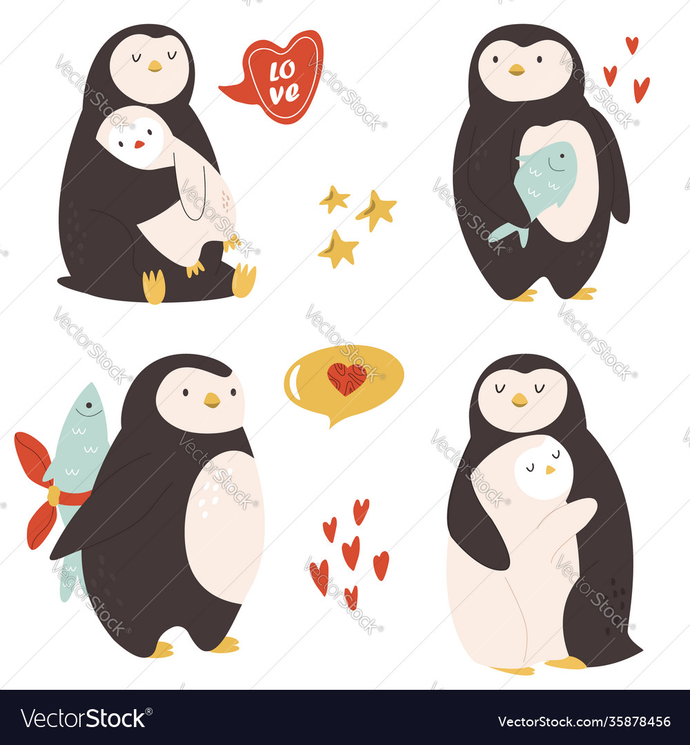 Collection cute penguins character