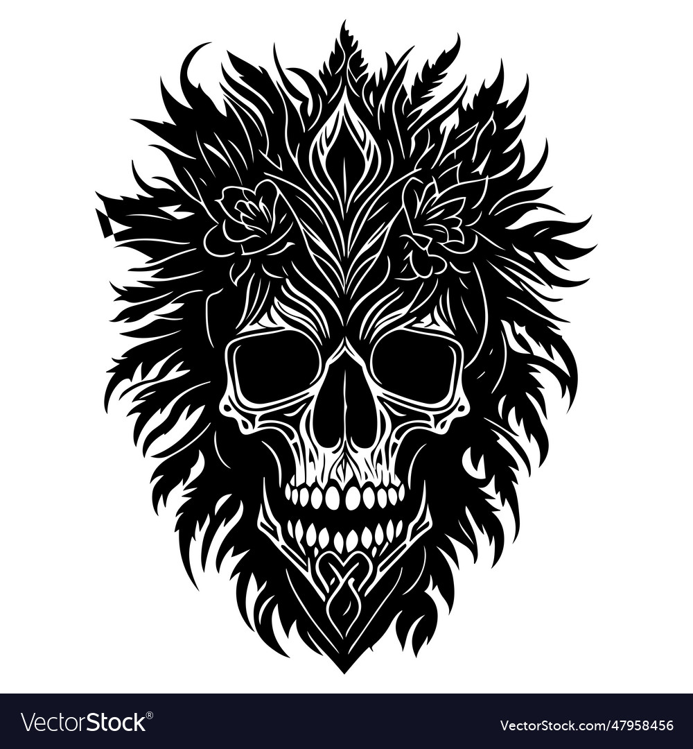 Decorative tribal skull with floral design black Vector Image