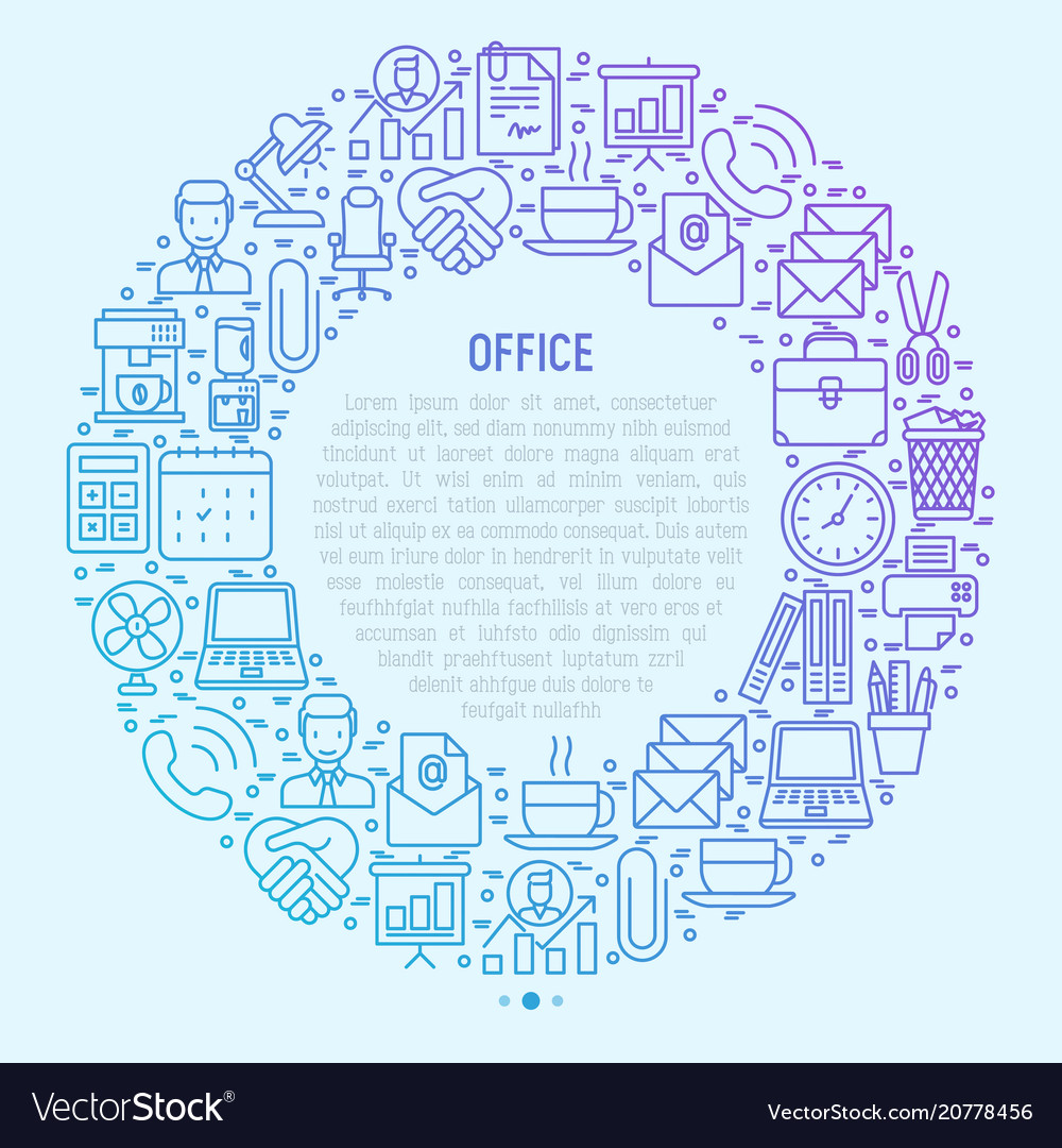 Office concept in circle with thin line icons vector image Office concept in circle with thin line icons