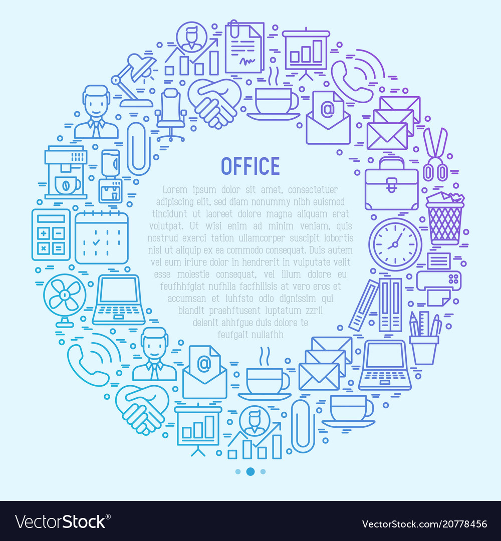 Office concept in circle with thin line icons