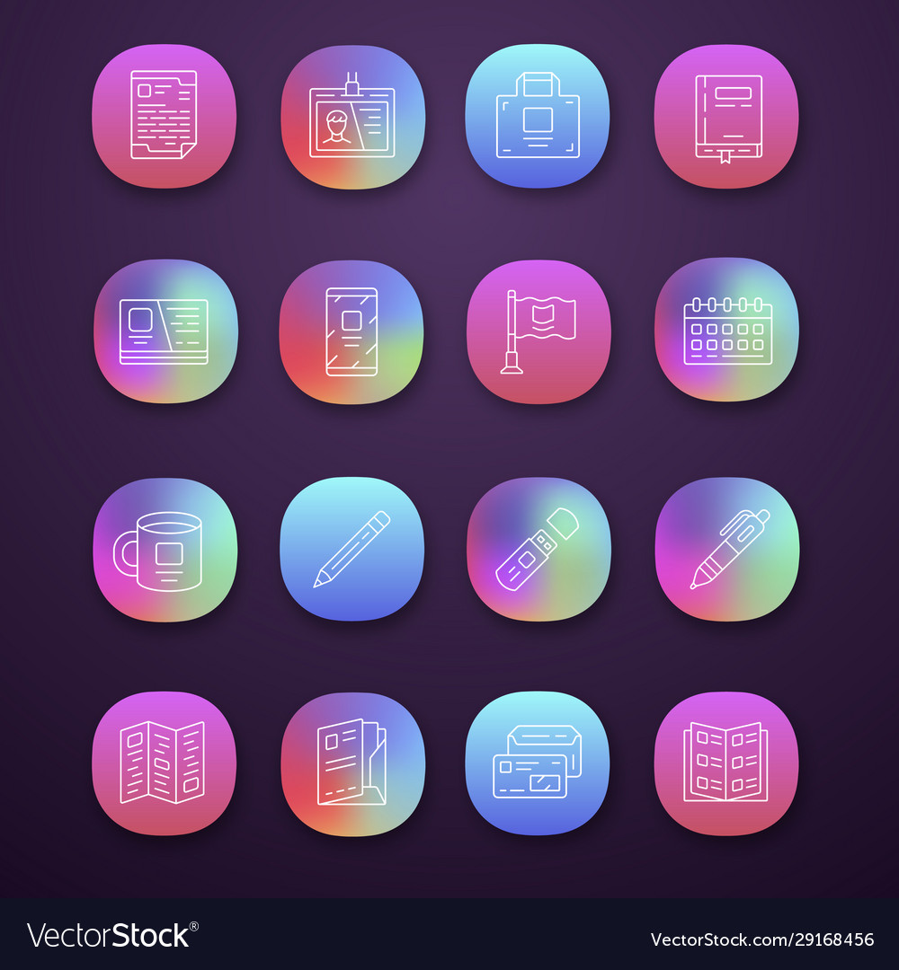 Office equipment app icons set uiux user vector image Office equipment app icons set uiux user