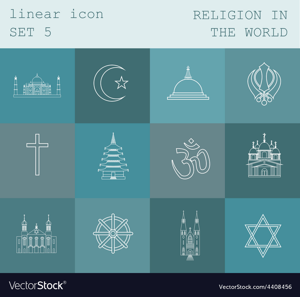 Outline icon set religion in the world flat linear