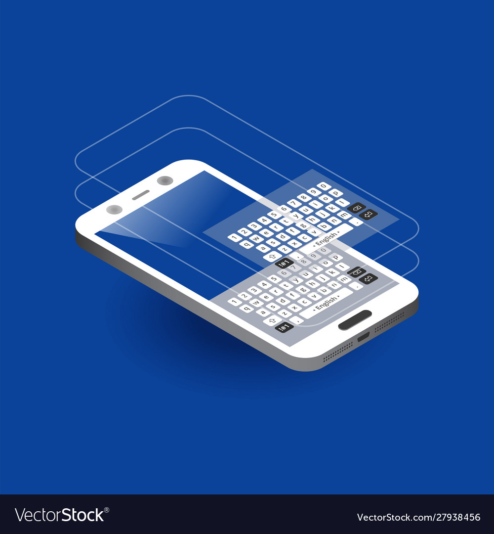 White isometric smartphone with keypad top view