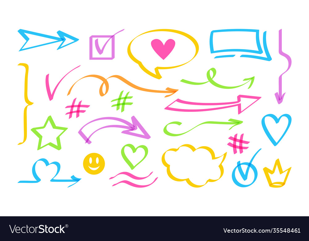 Arrow speech bubble highlighter design element set