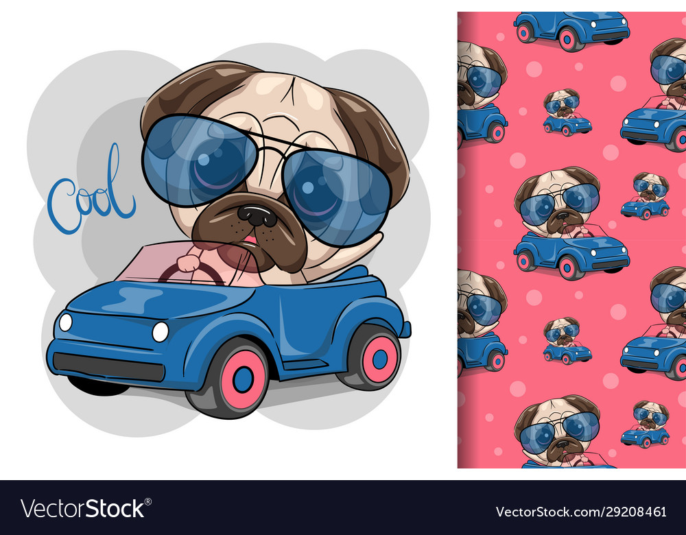 Cute Cartoon Pug Dog Boy In Glasses Goes Vector Image