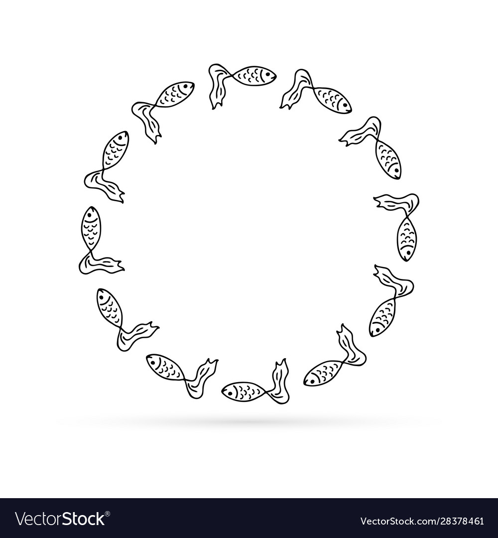 Doodle fish frame isolated seafood symbol logo