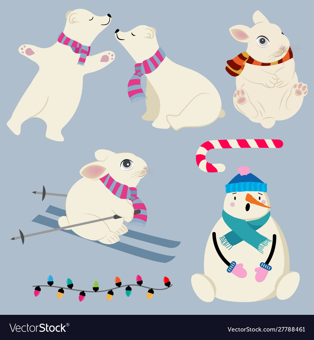 Flat design animal collection in winter