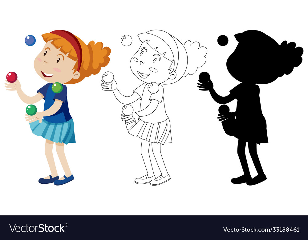 Girl Playing With Many Balls Its Outline Vector Image