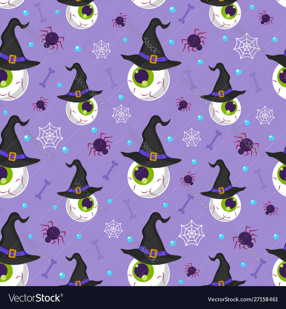 Halloween eyeball seamless pattern on purple